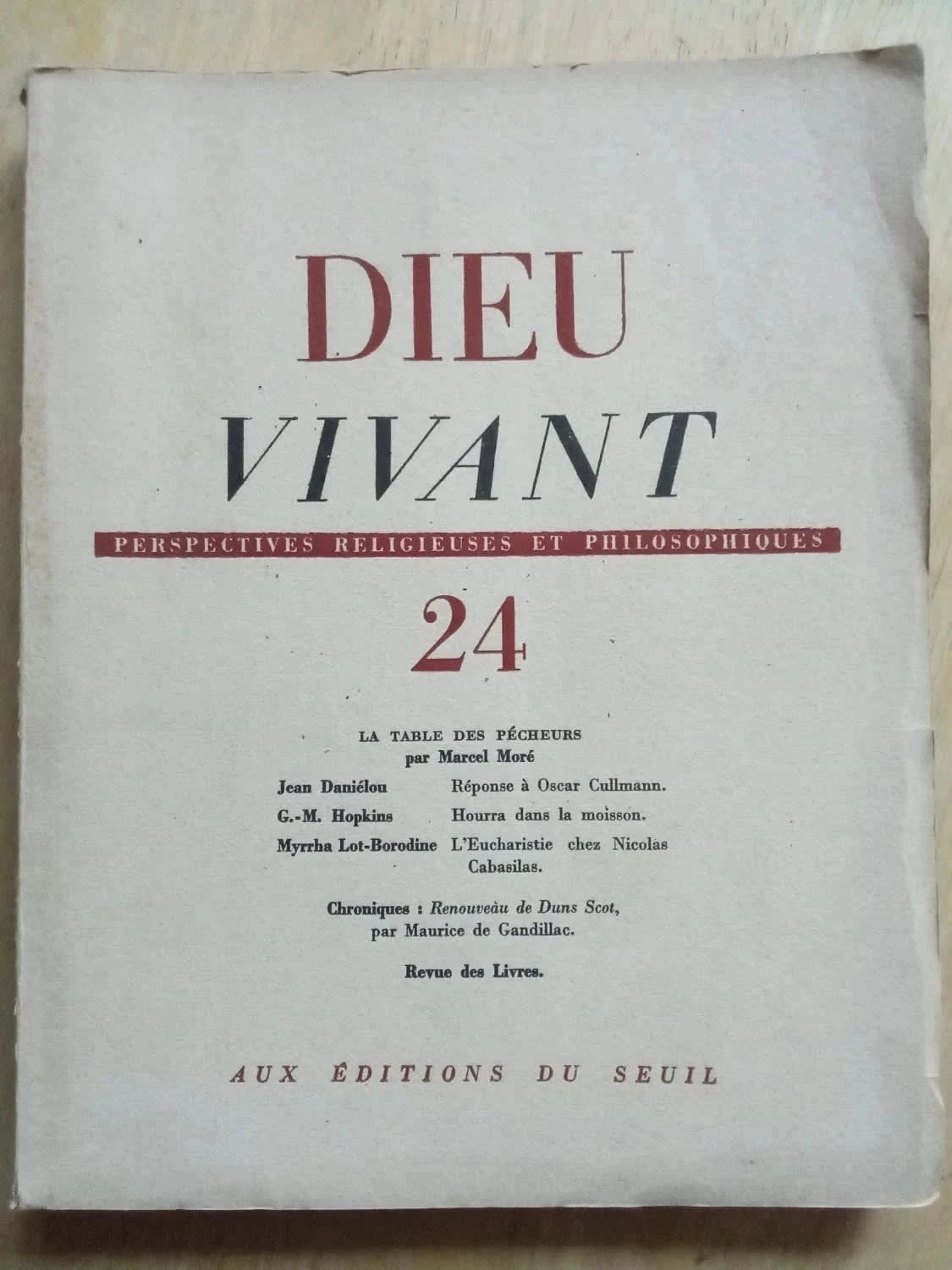 Dieu vivant, numéro 24, La table des pécheurs par Marcel Moré